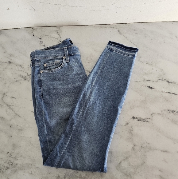 7 For All Mankind The Ankle Skinny High Rise Blue Jeans 27 Preowned - Picture 4 of 9